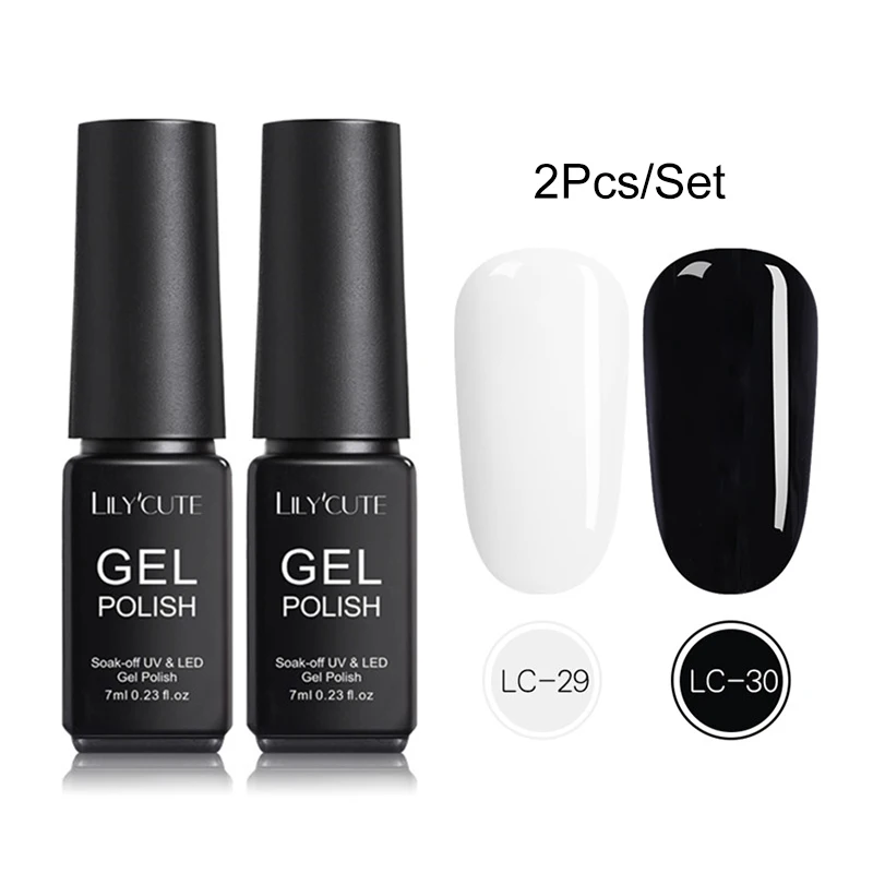 

LILYCUTE 2Pcs Hybrid Varnishes Soak Off Gel UV Gel lak Nail Polish Set Top Base Coat For Nail Art Gel Glitter Semi Permanent Gel