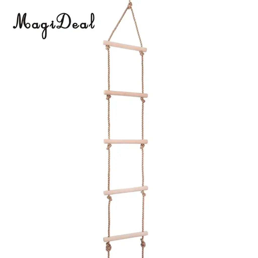 MagiDeal Kids Playhouse Tree House Wooden 5 Rungs Rope Climbing Ladder Toy for Indoor Outdoor Sport Safe Toy Children Play Game