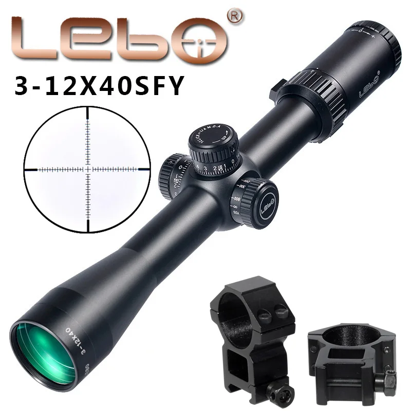 LEBO BJ 3-12X40 SFY первая фокальная плоскость винтовки прицелы Боковая регулировка параллакса стекло Выгравированный охотничий прицел Тактический стрелковый прицел - Цвет: with Picatinny Rings