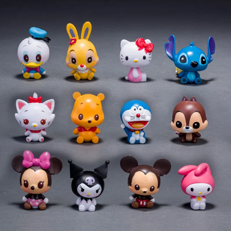 Disney Игрушечные лошадки 12 шт./лот Kawaii аниме Микки и Минни Маус Мышь PVC Фигурки рисунок «Hello Kitty» Doraemon фигурки дети Игрушечные лошадки для Обувь