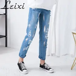Новинка 2019 г. обтягивающие джинсы Для женщин джинсовые брюки с дырками на коленях узкие брюки повседневные штаны черный, белый цвет рваные
