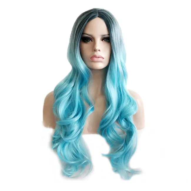 WoodFestival смешанные цвета синий коричневый длинные парики для женщин термостойкие синтетические косплей парик Волнистые