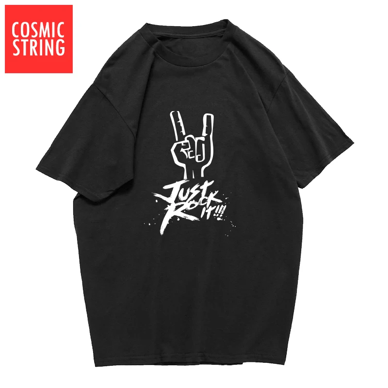 

COSMIC STRING 100% cotton short sleeve just rock it print men T shirt casual cool summer mens tshirt loose t-shirt tee shirts