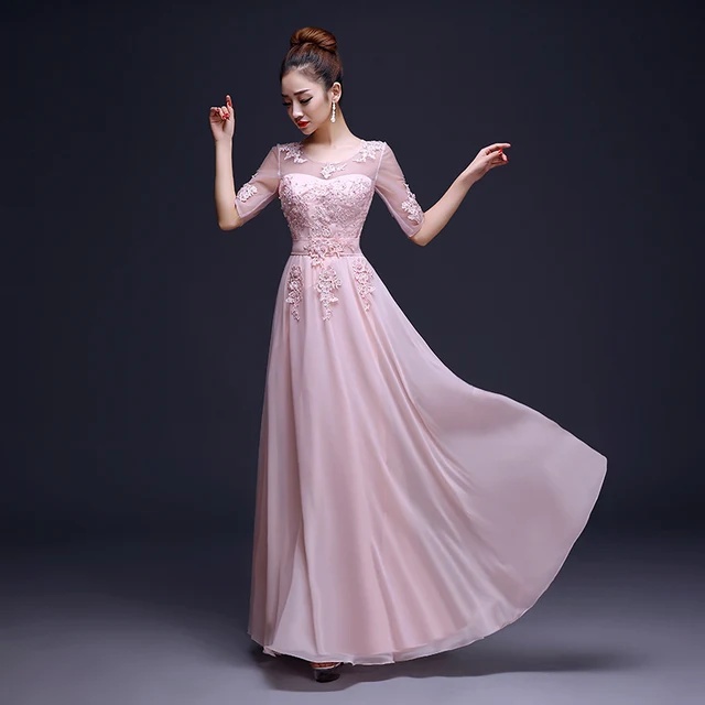 2017 New Elegant Long Chiffon Lace Half Sleeves Bride Bridesmaid 2017 New Elegant Long Chiffon Lace Half Sleeves Bride Bridesmaid Dress Maid Of Honor Champagne Purple