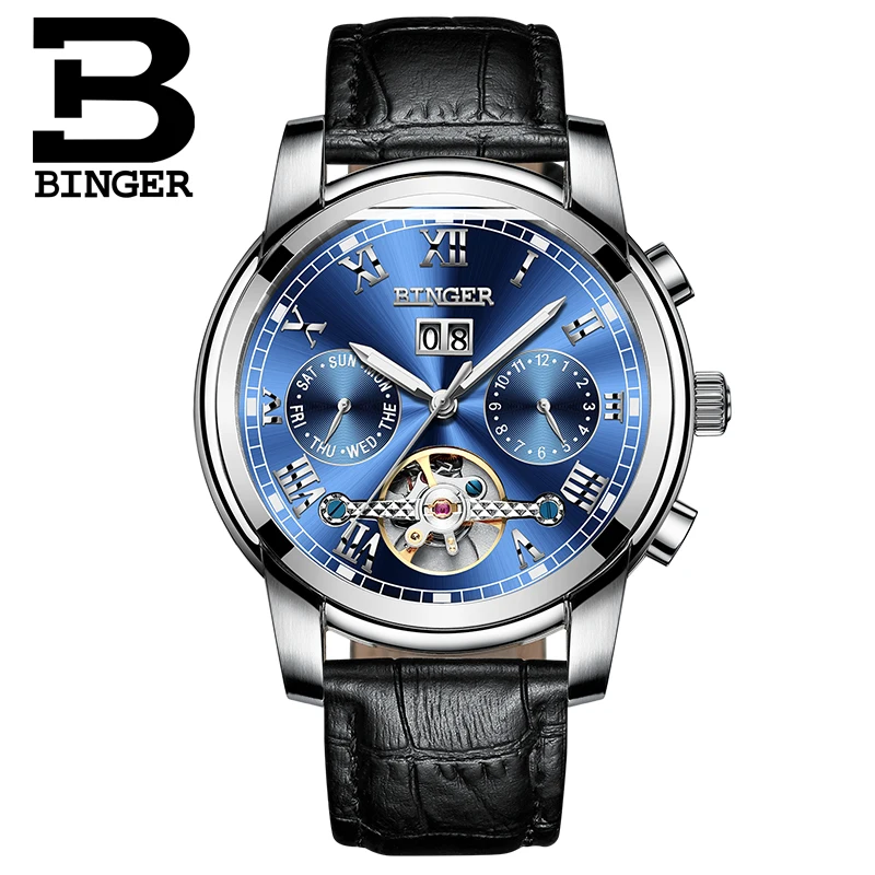 Модные многофункциональные спортивные часы для мужчин Switzerland BINGER Tourbillon
