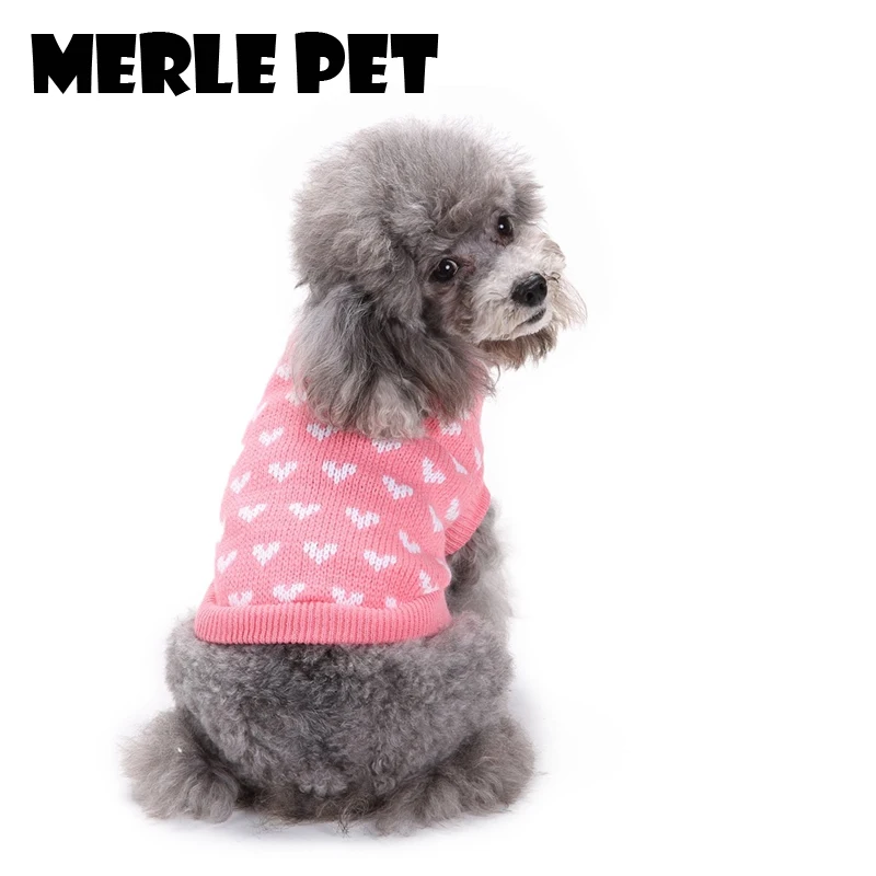 MERLE PET Christmas Custom Love Pink Cute Dog Sweaters Coat Warm Winter