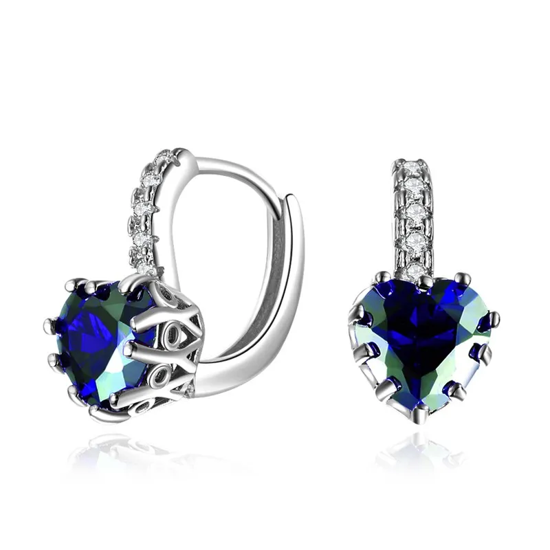 

Luxury Blue Gem Stone Love Heart Cubic Zirconia Small Hoop Earrings for Women Girls Piercing Wedding Jewelry
