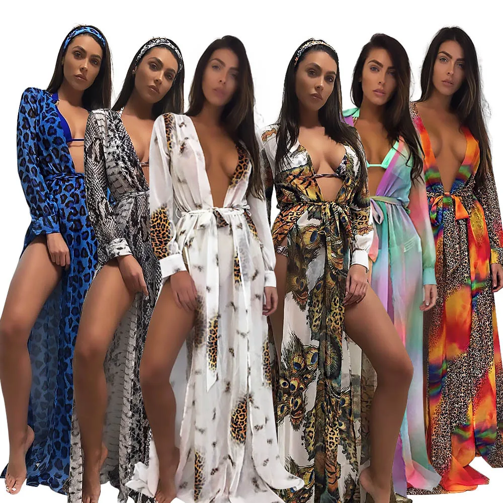 

2018 New Arrivals Beach Cover up Rayon Print Swimwear Ladies Saida de Praia Beach Long Dress Tunic Women Kaftan Robe de Plage