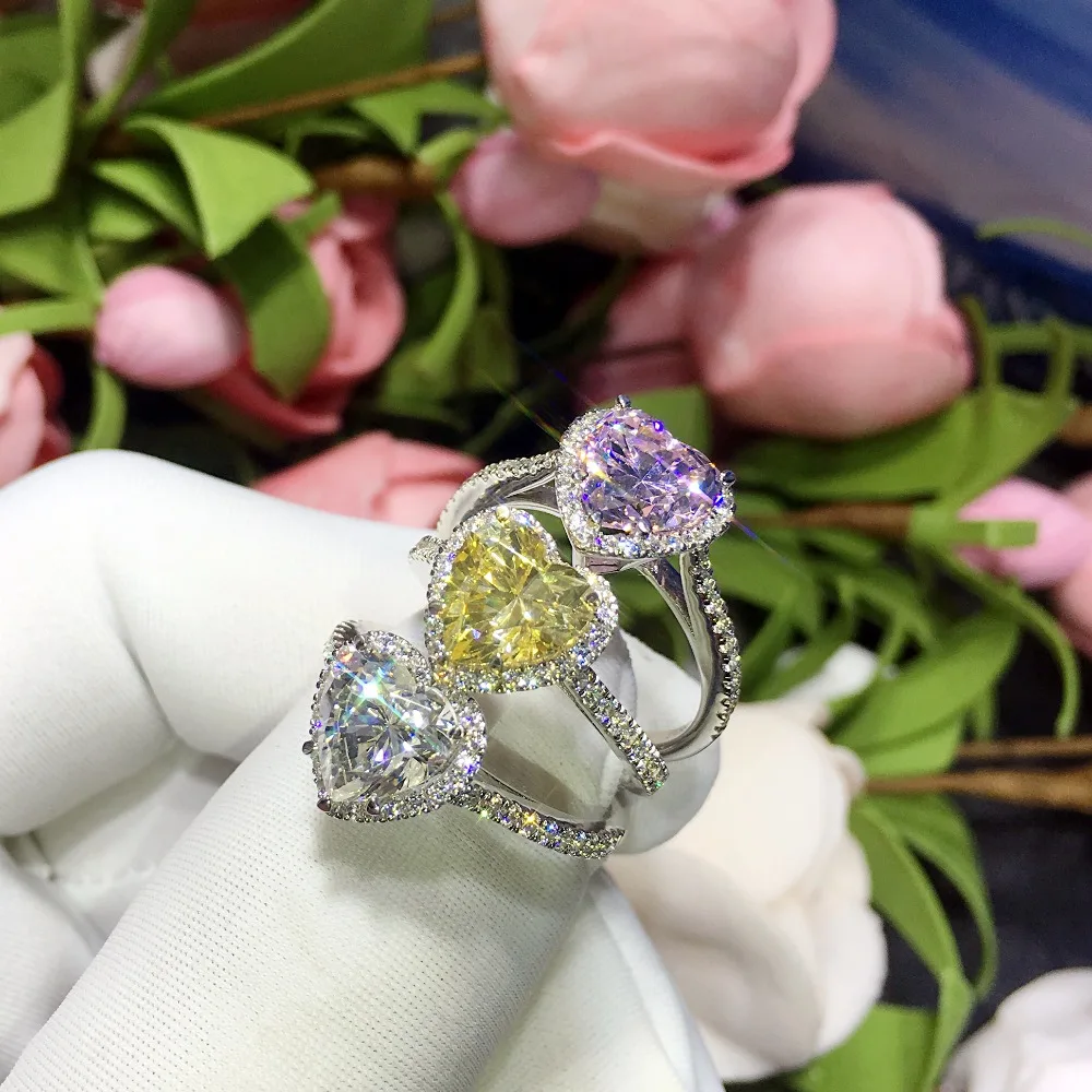 

TR246 Clearance sale Heart Shape Synthetic Gem Engagement Ring 2 Carat Halo Micro Pave Setting Wedding Rings for women