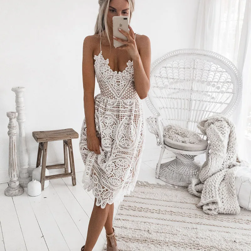 

Sling Dress Women Summer Sexy Backless Dresses Female Fashionable Stitching Lace Dresses Woman's Urban Casual Dress DR0018