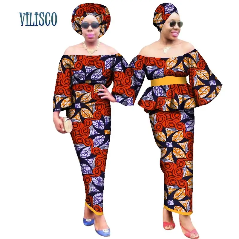 Новая пара Sister одежда Топ и Юбки Комплекты с головой Обёрточная бумага Африканский Воск платье с принтом для Для женщин Африканский Стиль