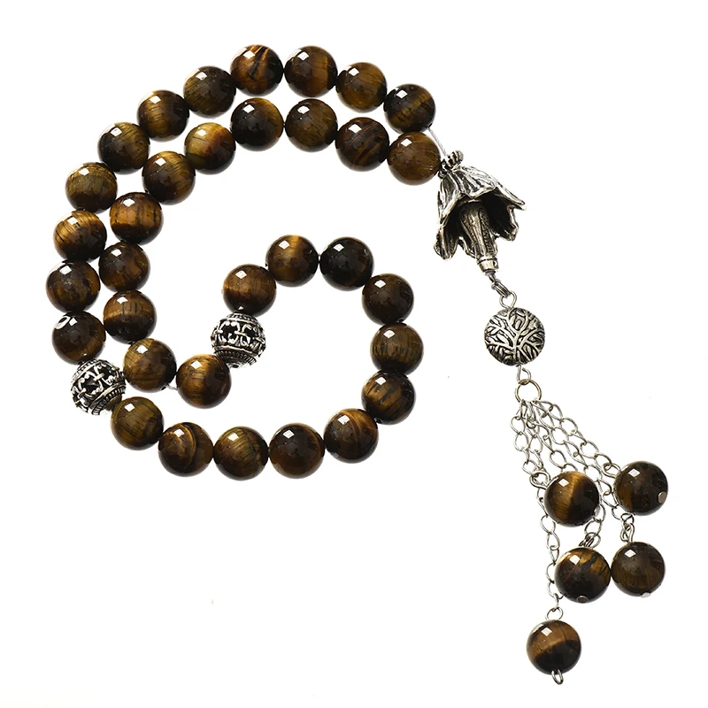 

High Quality 10mm Tiger Eyes Buddha Bracelets Natural Stone Round Beads Men Women Rosary jewelry 14inch F012