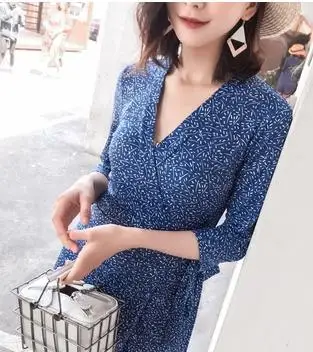 

2018 spring and summer style dress female with the printed wide-leg dress Floral high waist slim dress