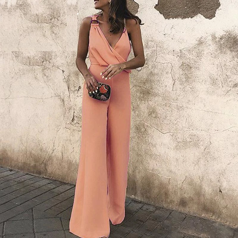 

Elegant One Piece Overalls for Women Jumpsuit Rompers Summer 2019 Sexy V Neck Spaghetti Straps Office Lady Long Party Playsuits