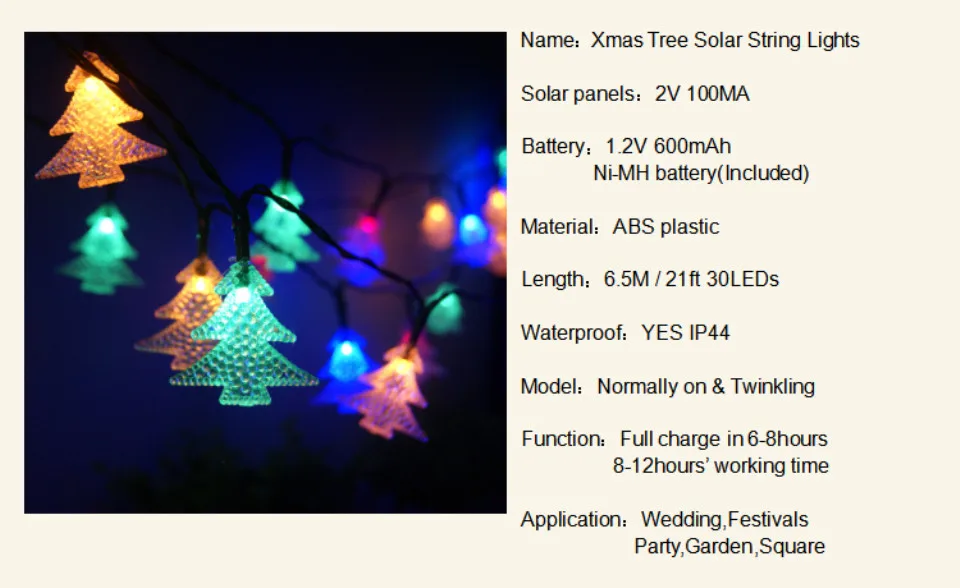 6,5 м 30 светодиодных гирлянд для рождественской елки на солнечной энергии, led водонепроницаемый Сказочный забор для дома, сада и двора, струнный свет, газон, Рождественский свет