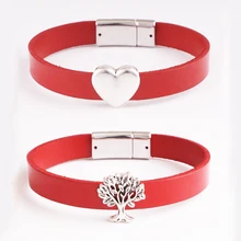 Высокое качество Любовь дерево Сова бабочка цветок лиса солнце кролик модный красный кожаный браслет магнит SA501