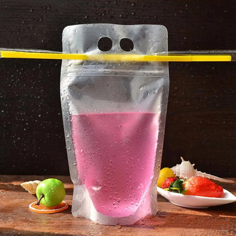 MEDca Clear Drink Pouches with Straw, Double Zipper Reusable Smoothie,  Juice and Drink Bag 