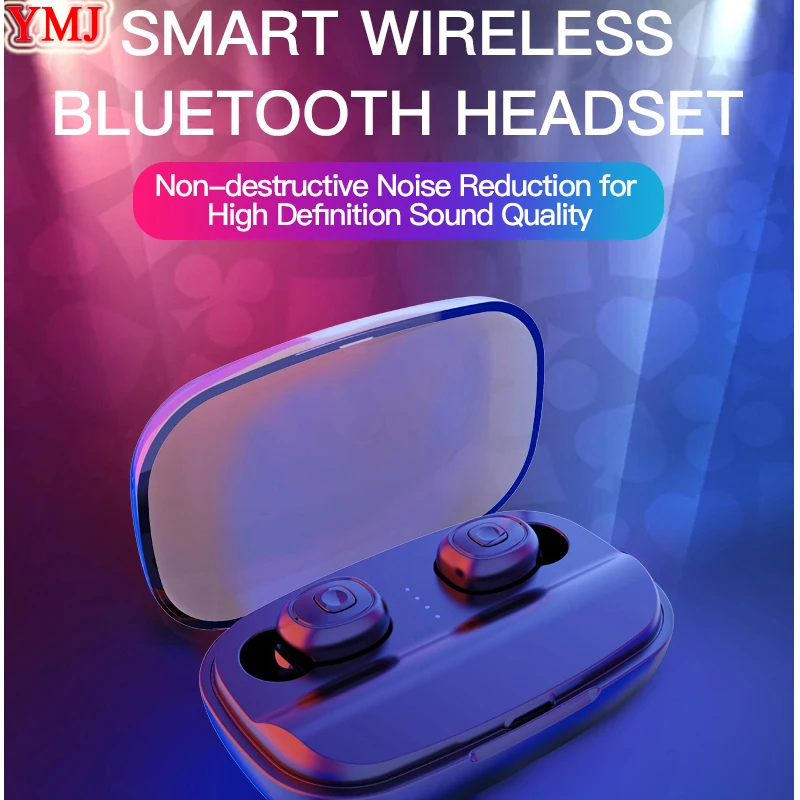 

2019 New 5.0 Wireless Earphones Bluetooth Earphones 3D Stereo Sound Earbuds with Dual Microphone and Charging box Noise Cancelli