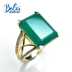 Bolaijewelry, atural зеленый агат Роскошные элегантные кольцо 925 пробы желтый серебро хорошее качество изготовления украшения для вечерние