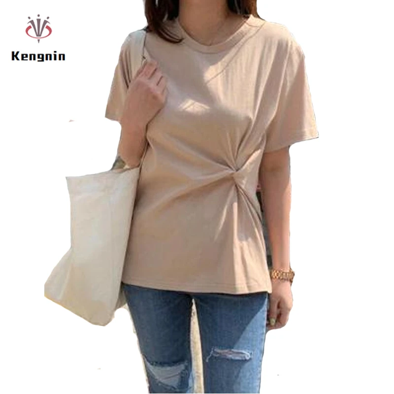 

Plus Size 5XL 2019 Women Summer Toos Loose Solid Color Ladies Pullovers O-Neck Pleated t-Shirts Strench Casual Tee Brand Clothes