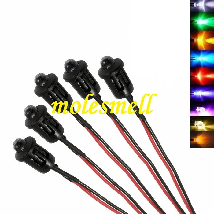 

5pcs 5mm 5v Pre-Wired water clear round LED + Bezel Holder Light Lamp red yellow blue green white orange uv pink warm white