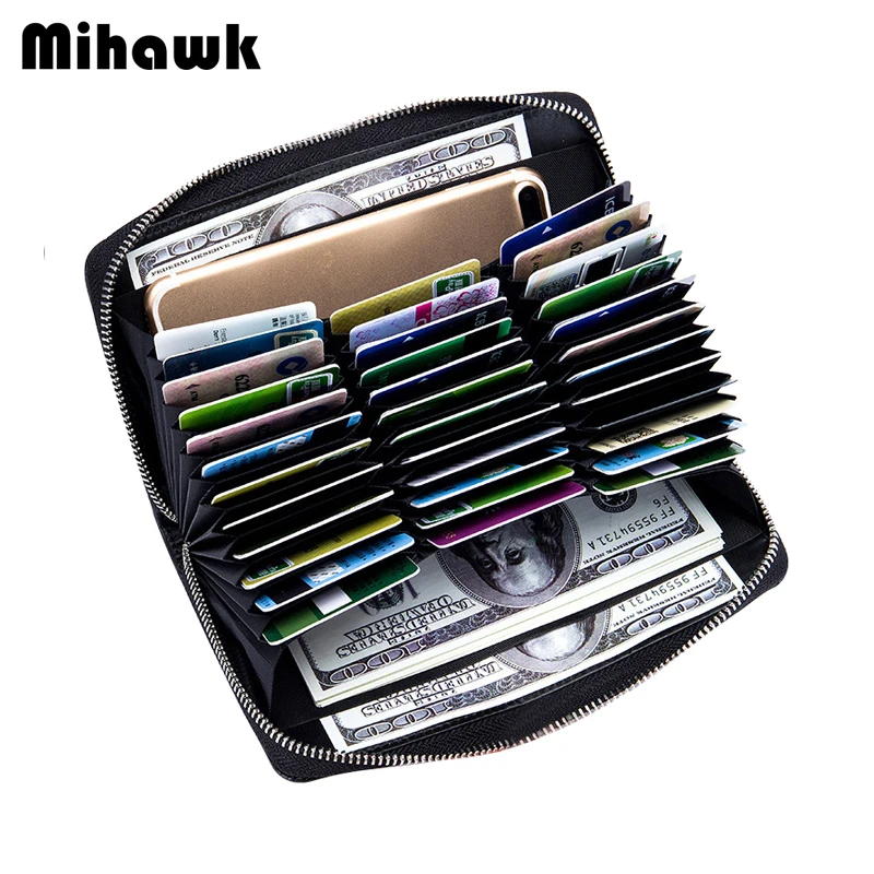 

Mihawk Unisex 36 Card Slots Genuine Leather Long Wallet Credit Card Holder Purses Large Phone ID Cardholder Clip Zip Pouch Stuff