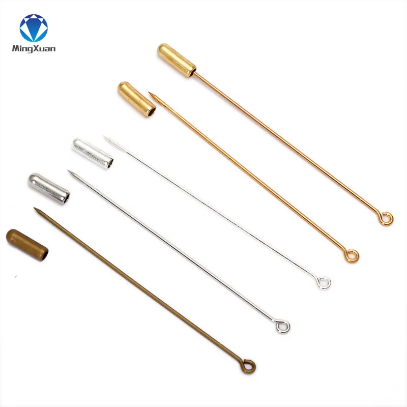 

MINGXUAN 20pcs/lot 50/70mm Length unisex trendy vintage brass 5 colors plated long brooch pin settings For diy jewelry