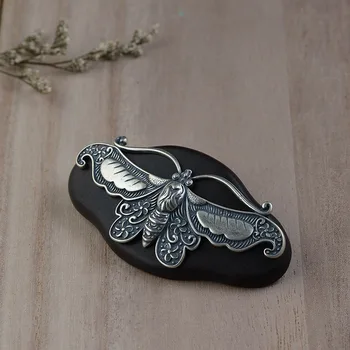 

S925 silver inlaid sandalwood card wholesale fashion female silver head decorated Thai silver retro craft head flower