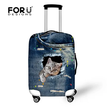 FORUDESIGNS, дизайн, джинсовые Защитные чехлы для багажа с принтом животных, милый костюм для питомца кошки, чехол, эластичный чехол для путешествий - Цвет: CA4914L