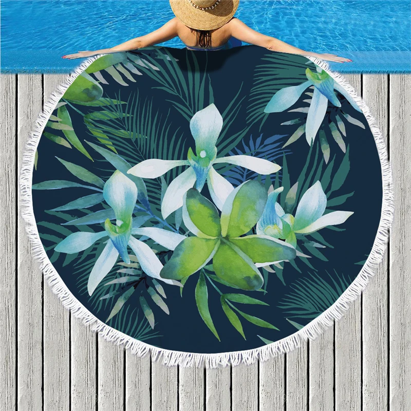 

Tropical Green Plant Leaf Print Large Round Beach Towel Microfiber Bath Towel for Living Room Home Decor Boho Style Bath Towel