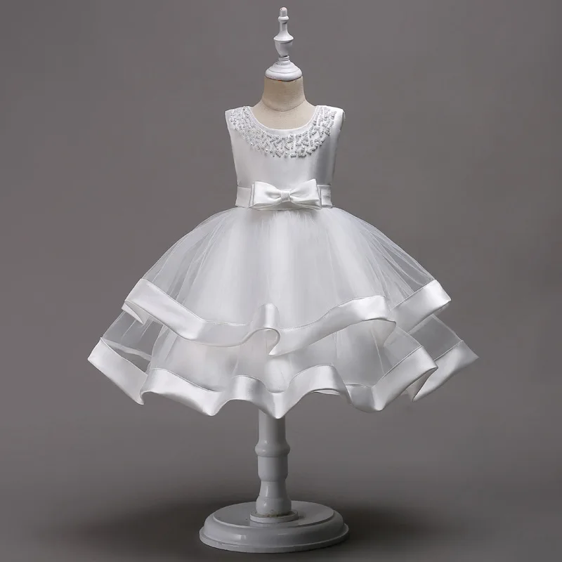 Платье для девочек; элегантная одежда для детей; рождественские платья для девочек; детское атласное платье принцессы на свадьбу; вечерние платья-пачки - Цвет: White