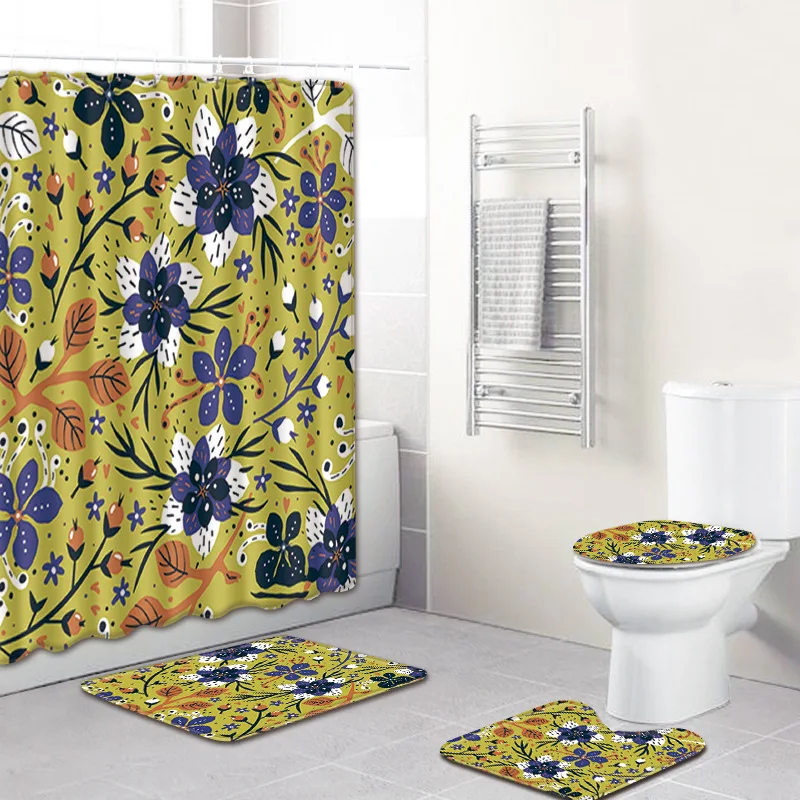 Тканевая занавеска для душа с цветочным принтом 4 шт. коврик для ванной ковер набор Противоскользящий коврик для туалета наборы для домашнего декора коврик для ванной комнаты - Цвет: 119