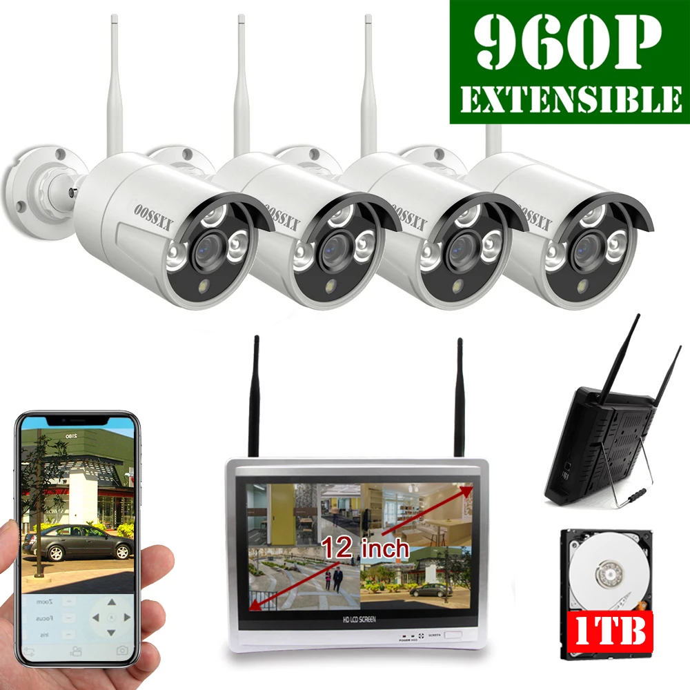 

OOSSXX 8CH 1080P Wireless NVR Kit CCTV Camera System 1.3MP Indoor Outdoor IP66 IP Camera Video Surveillance System 12inch Screen