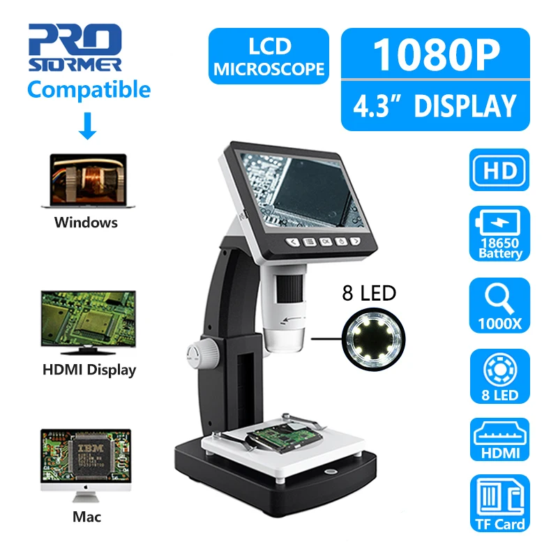 

Prostormer HD1000X Industrial Solder Tool Digital Microscope Camera 4.3" LCD Mobile Phone Repair Microscope Microscopio