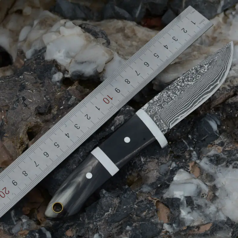 Black jade Damascus knife scabbard horn Wonderland gift collection outdoor camping