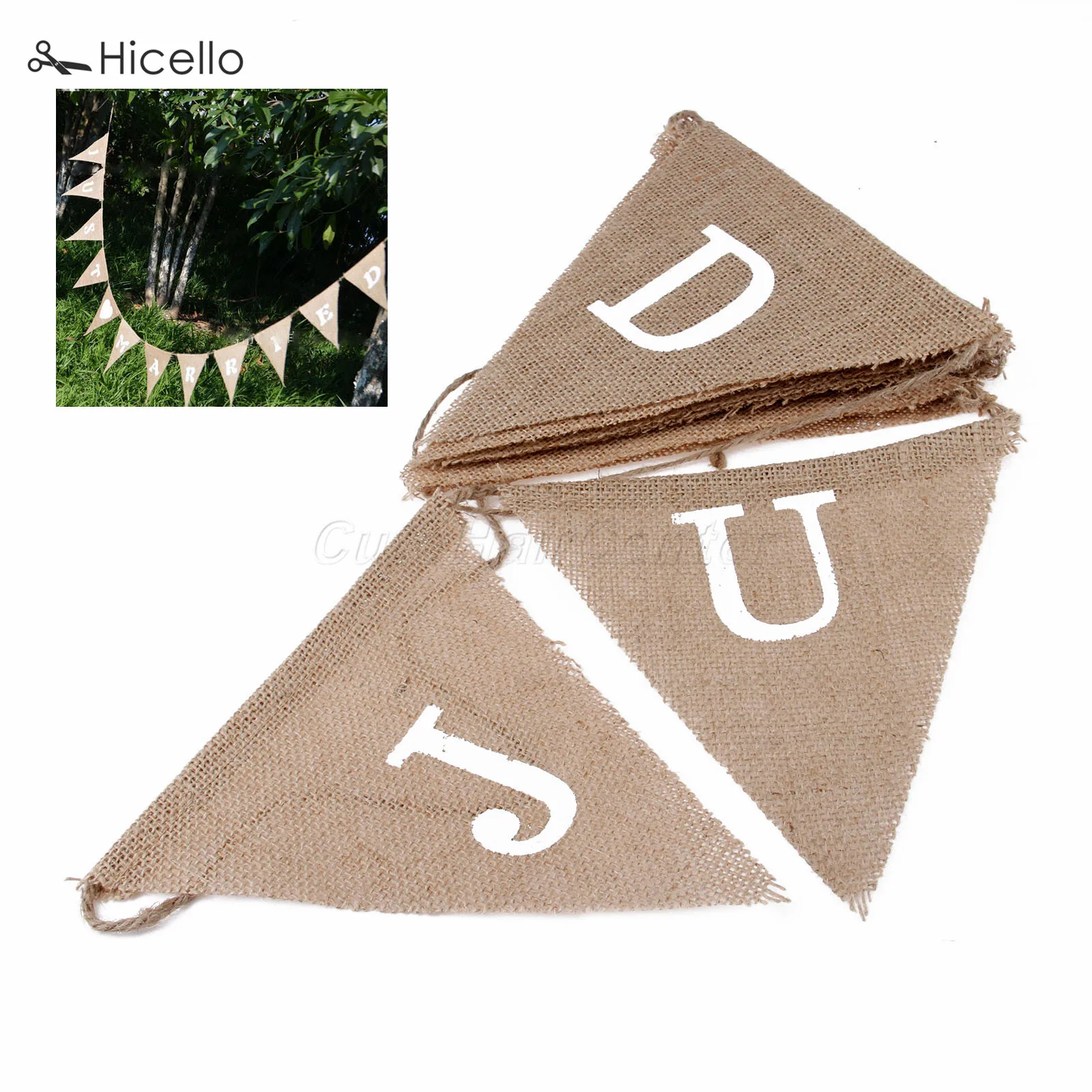 

Wedding Banner JUST MARRIED heart Hessian Fabric 12 Flags Romantic Decoration Wedding Party Celebrations 3.9M Rustic Burlap