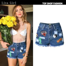 Liva Girl Fashion Women Clothing Personality Irregular Painted Shorts Denim Shorts Trendy Hot Jeans Lady Sexy Skinny Shorts