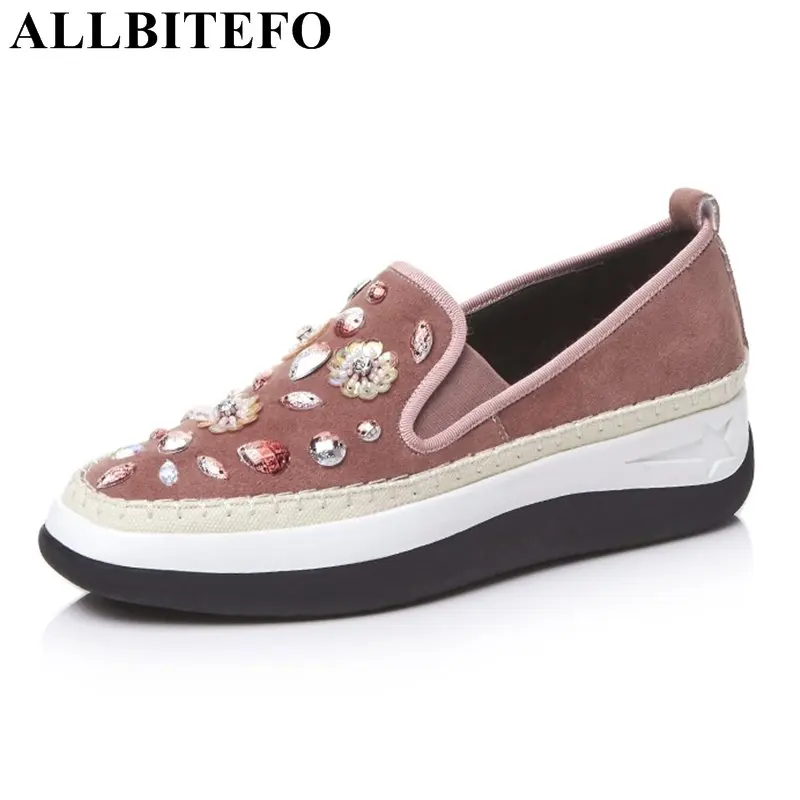 ALLBITEFO fashion Rhinestone Nubuck leather square toe medium heel women pumps wedges heel platform high heels high heel shoes allbitefo hot sale patent leather high heels platform women pumps high heel shoes women shoes spring shoes sapatos femininos