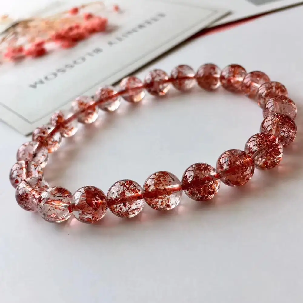 

Top Quality Natural Lepidocrocite Quartz Red Super Seven 7.8mm Clear Round Bead Stretch Crystal Women Bracelet Certificate AAAAA