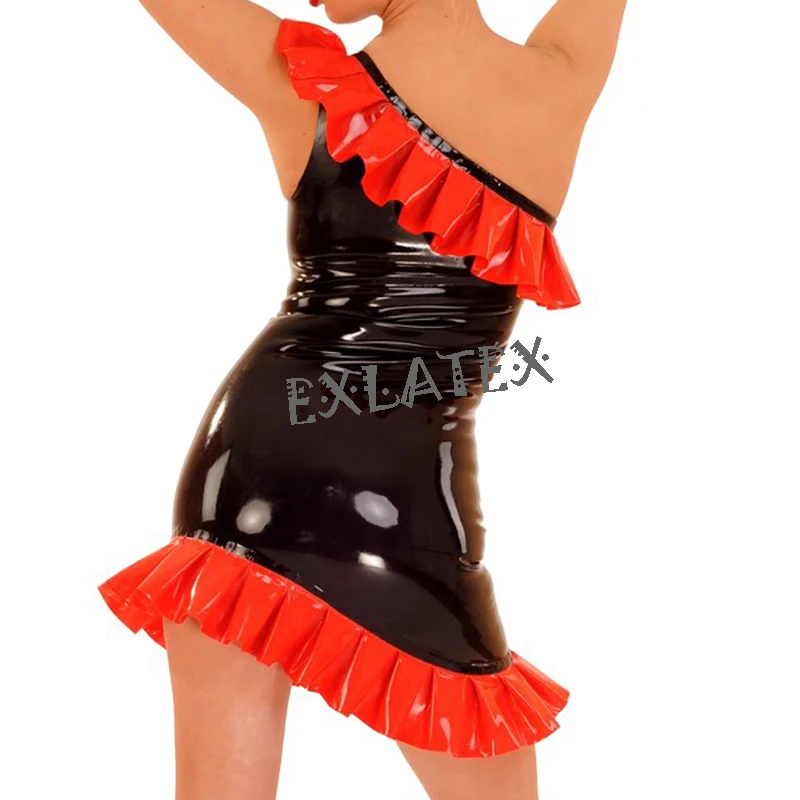 Latex Dress Decolletage Lace Clubwear Dress Women Party Dress Cotillon Sexy Latex Rubber Mini Dress (2)