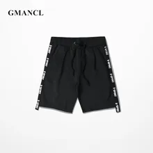 Gmancl мужские с буквенным принтом ленты Летние повседневные шорты на шнурке свободные хип-хоп стиль бермуды Джоггеры для мужчин s до колена шорты