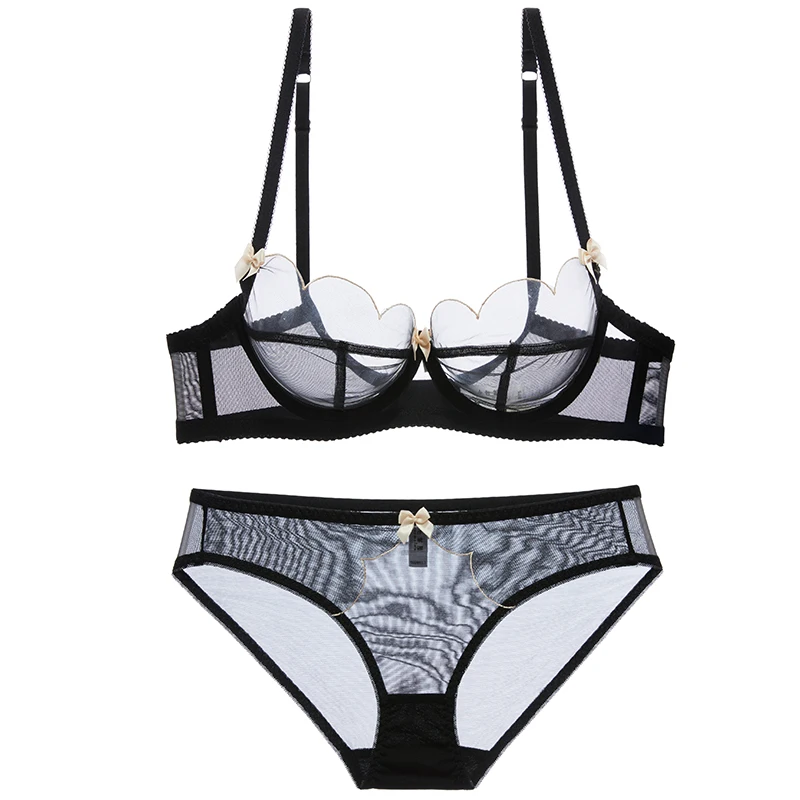 

TERMEZY 2019 new Sexy Lace bar set ultra thin net gauze transparent Lingerie Set Push up brassier Fashion lace underwear