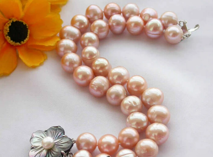 

Miss charm Jew 347 2row 8" 11-12mm round pink freshwater pearl bracelet