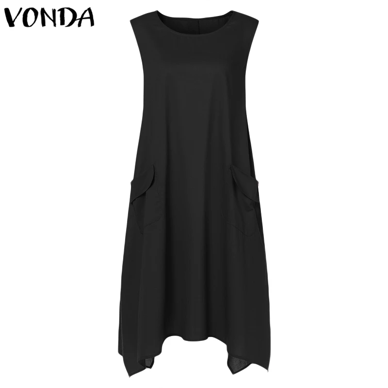 Богемное летнее праздничное платье VONDA, женское платье средней длины с разрезом и асимметричным подолом без рукавов, повседневное свободное платье размера плюс Femininas