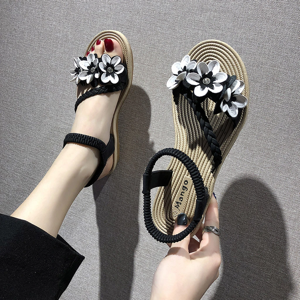Sandalias de mujer 2019, zapatos elásticos de de verano para mujer, sandalia informal con plataforma Retro y tacón bajo con flor bohemia de tejida|Sandalias de mujer| - AliExpress