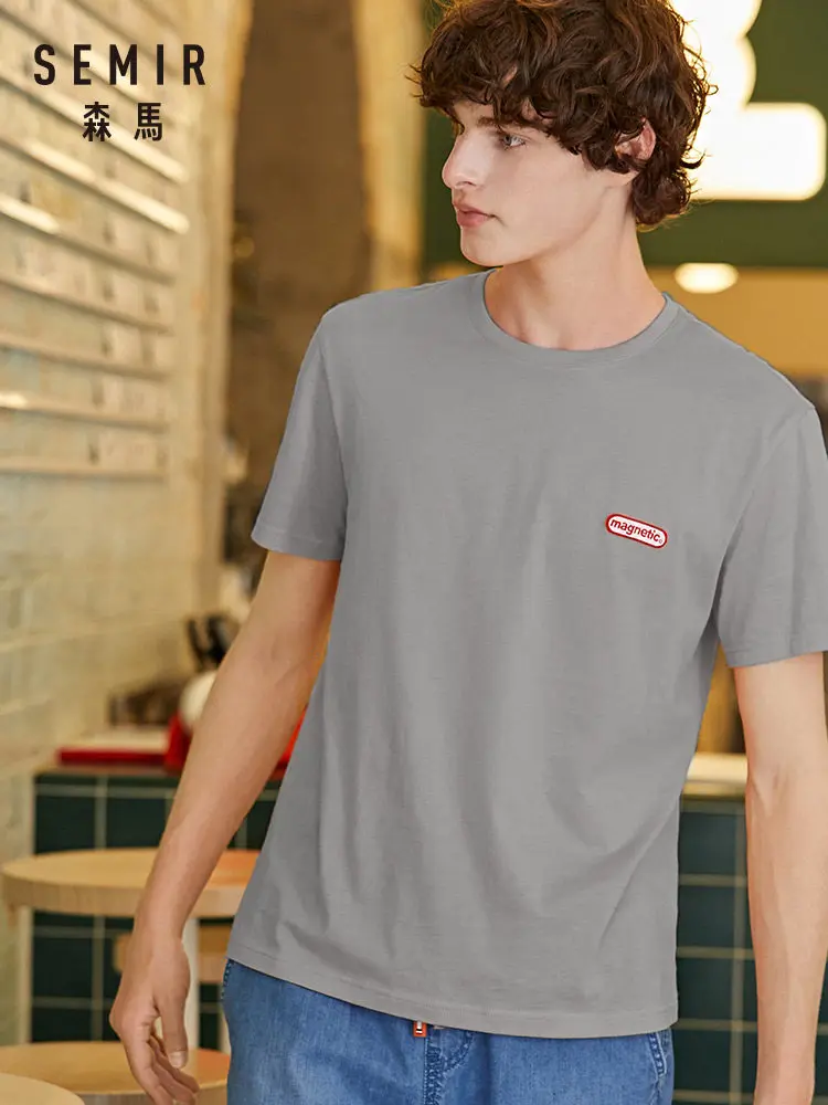 SEMIR футболка мужская с коротким рукавом летняя новая хлопковая Приталенная футболка с вышитыми буквами Футболка с круглым вырезом одежда тренд