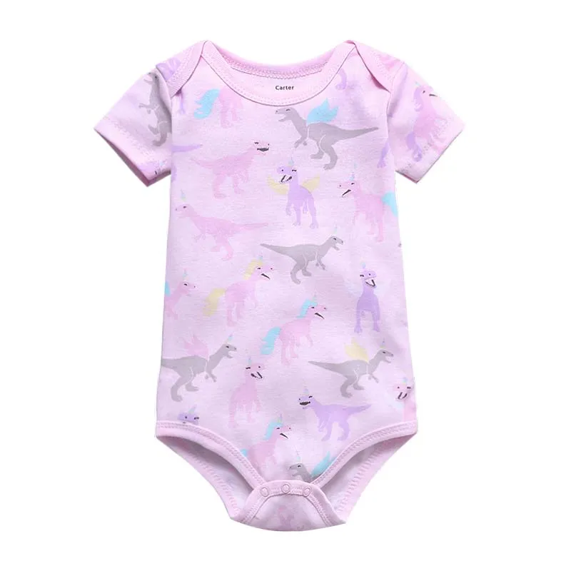 Newborn Bodysuits Baby Girl Clothes Summer Short Sleeve Cute Cartoon Pink Print Infant Clothing - Цвет: v6-2019-13