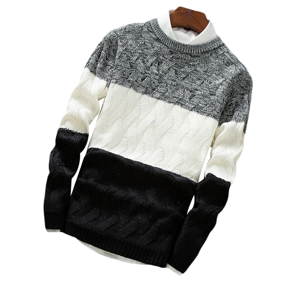 Модные Для мужчин вязать пуловеры пальто с длинными рукавами и круглым вырезом тонкий Вязание свитер