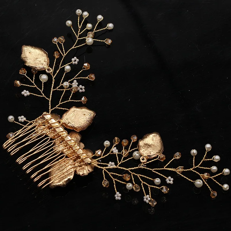 Wedding Head Flower Crystal Pearl Hair combs for brides Handmade Women Head Ornaments Bridal Hair Clips Accessories Jewelry