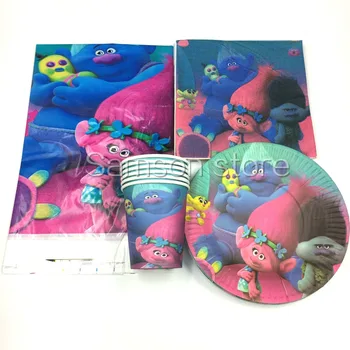 

Trolls theme 20pcs napkins+20pcs cups+20pcs plates+2pcs tablecovers for kids birthday party decoration paper cake dishes